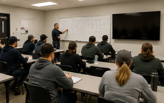 CDL classroom training session with whiteboard instruction