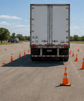 Trailer backing through cone course